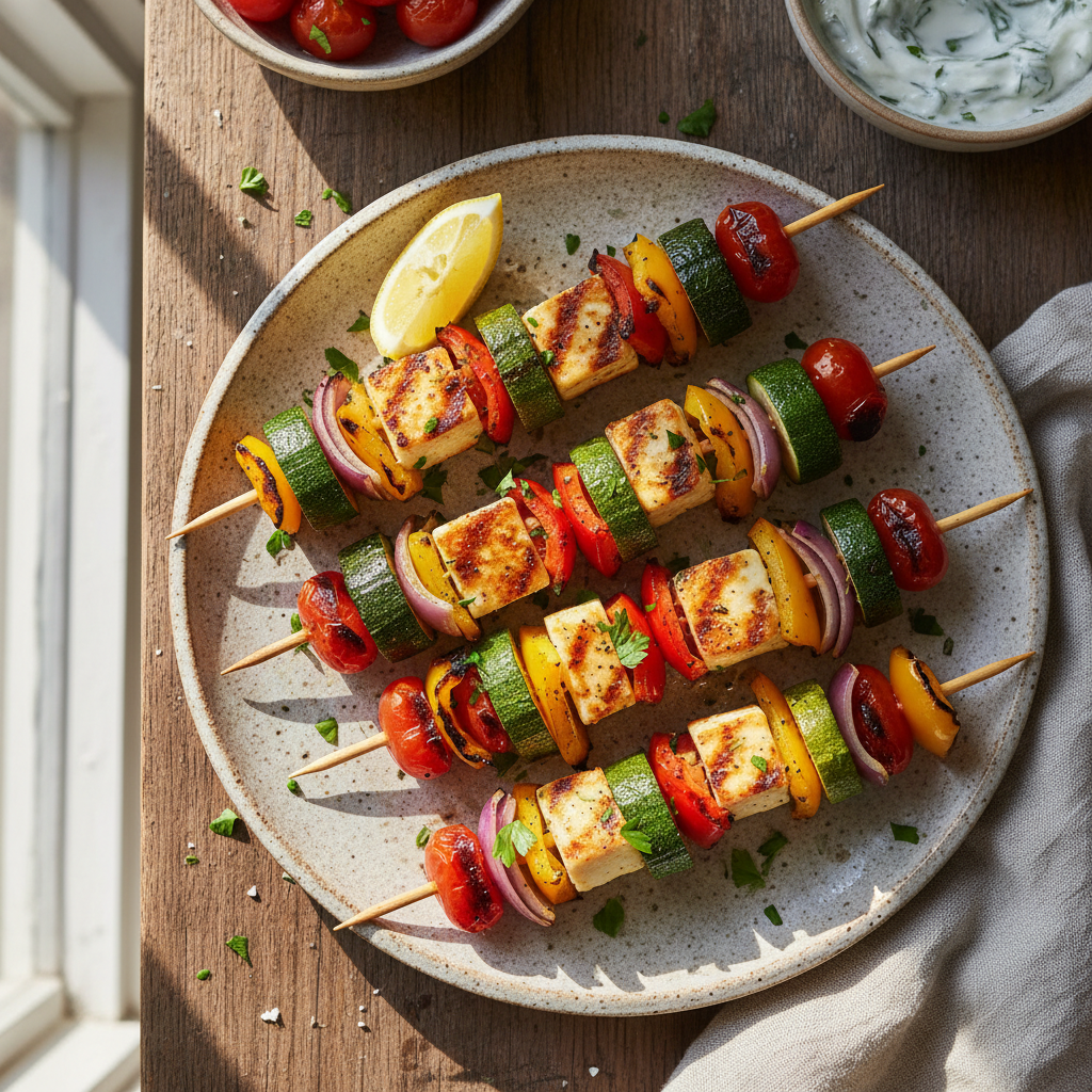 Halloumi and Vegetable Skewers